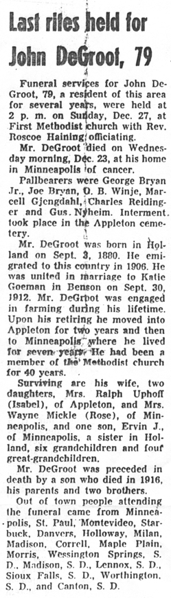 John DeGroot Obit.